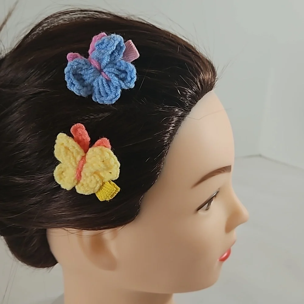 Hand Crafted Hand Knit Crochet Butterfly Hair Clip blue-yellow 1